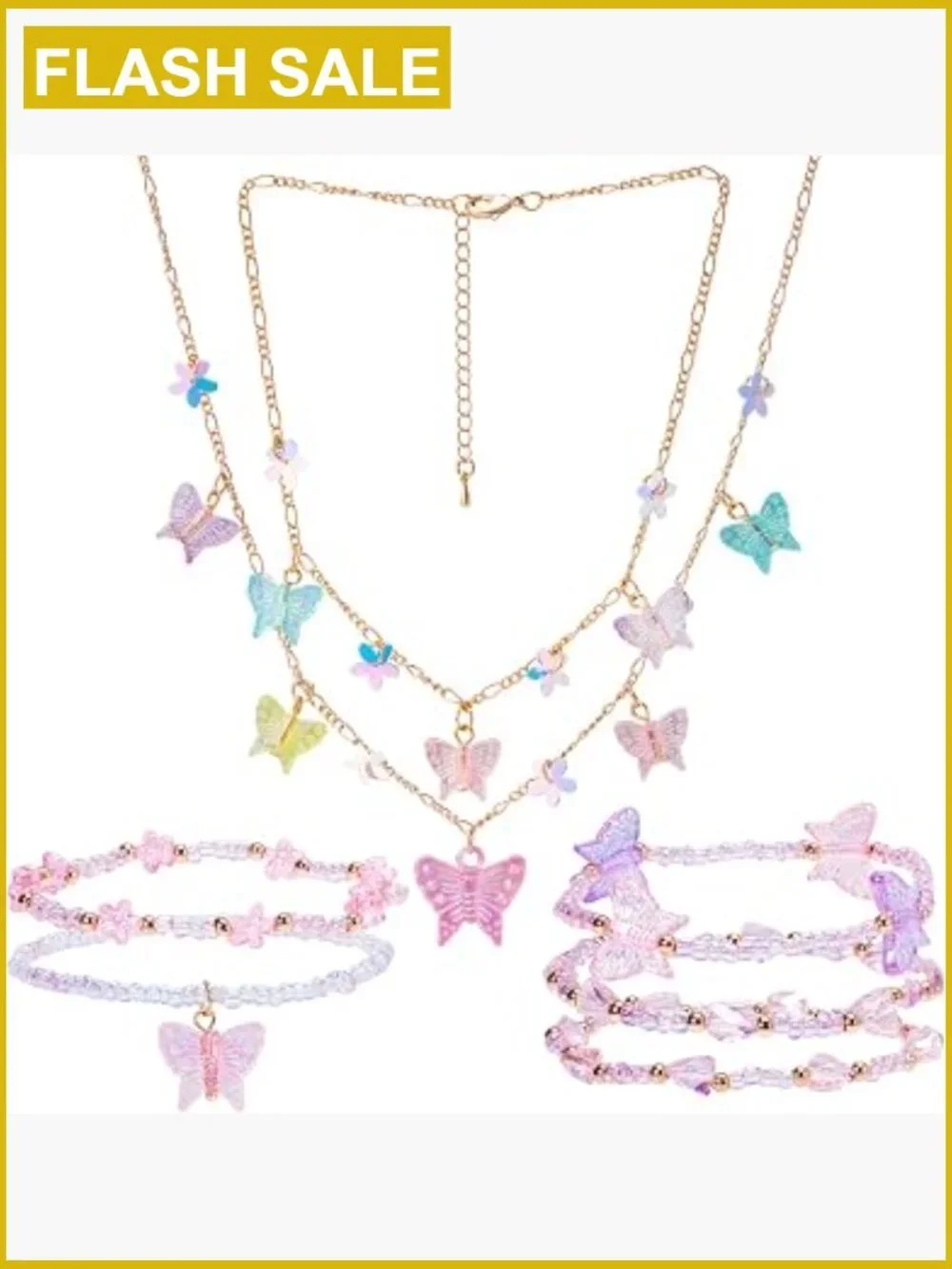 Girls Flower Jewelry 3 Pack Necklace & Bracelet Set for Girls